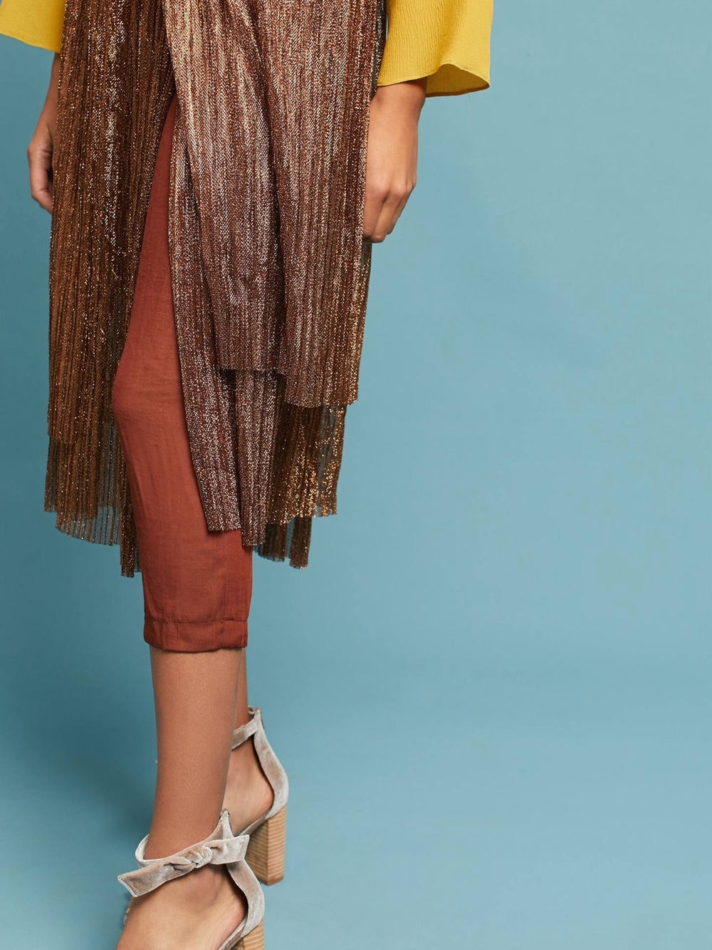 Anthropologie Maeve Metallic Gold Skirt Overlay Pants Size 8 - Picture 2 of 6